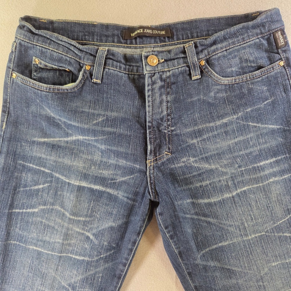 Versace Jeans Couture Mens 33x30 Blue Whiskered Straight Leg Denim Made in Italy - Picture 3 of 9